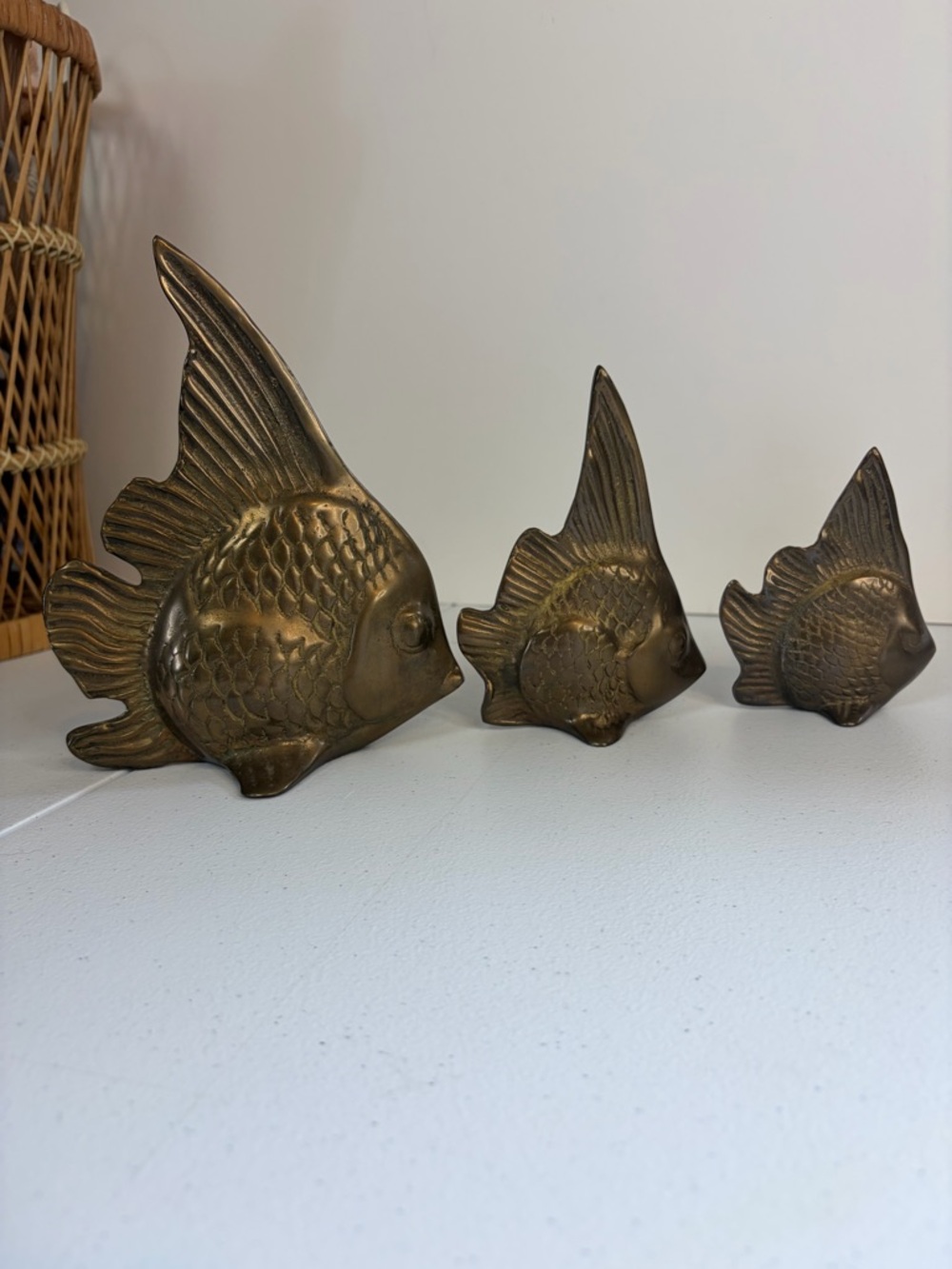 Vintage Brass Angel Fish Family Lot 1970s Home Decor Boho Bohemian Eclectic 70s - Picture 2 of 9